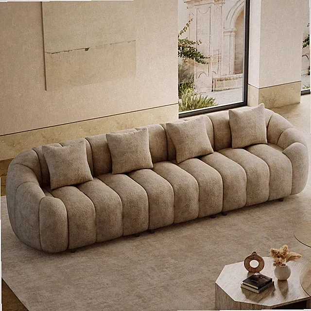 Modern Chenille Sofa Large Curved Couch Tufted Four Seat Living Room Sofa