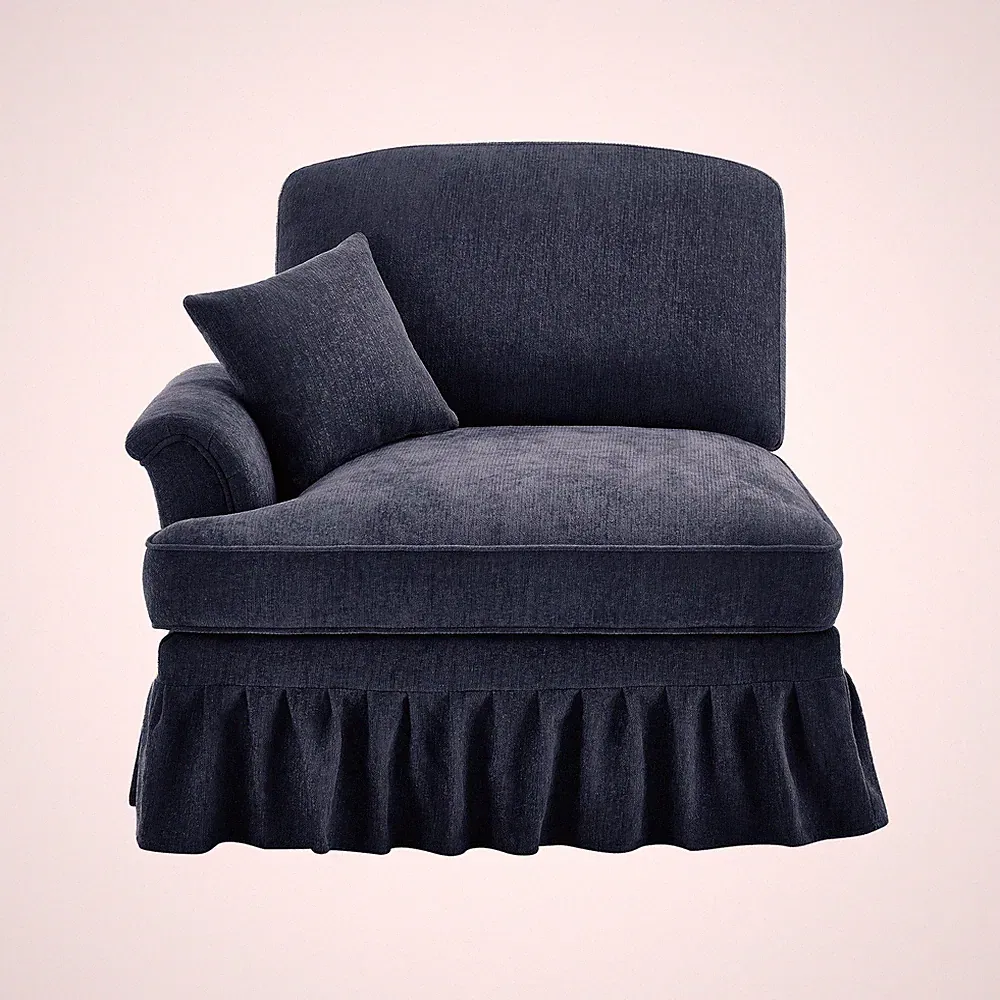 Modern Chenille Sofa w/ Pillow, Navy Blue, 1-Seat Sectional, Detachable Ruffles