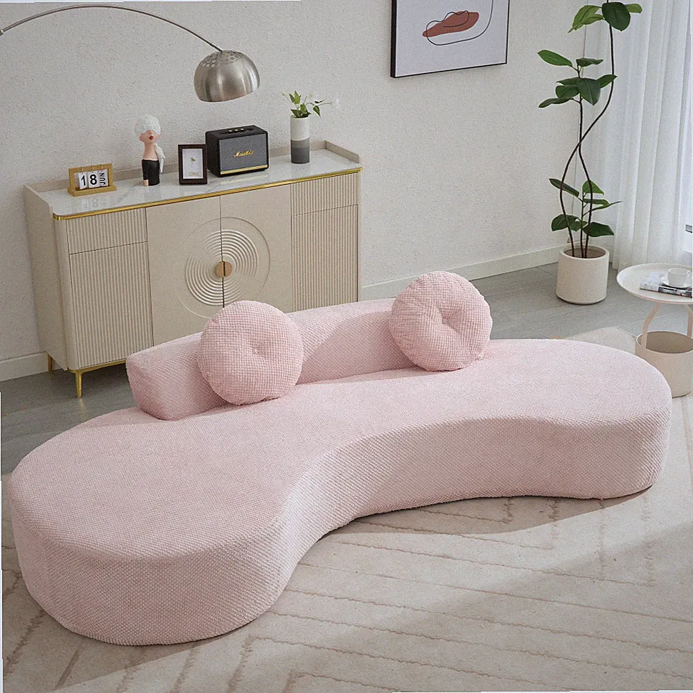 Modern Cloud Couch Sofa, 3-Seat Curved Sectional w/ 2 Pillows, Pink, No Assembly