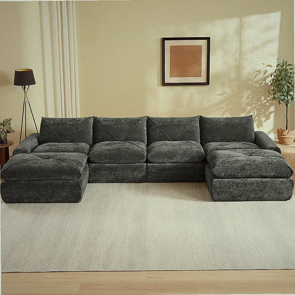 Modern Cloud Curved Sectional Sofa 153 Inch Chenille Fabric Comfy Oversized