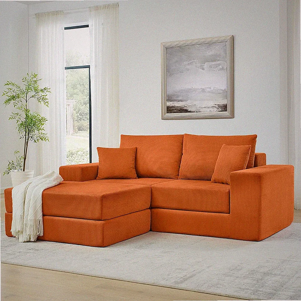 Modern Cloud Modular Sectional Sofa with Movable Ottomans and Pillows