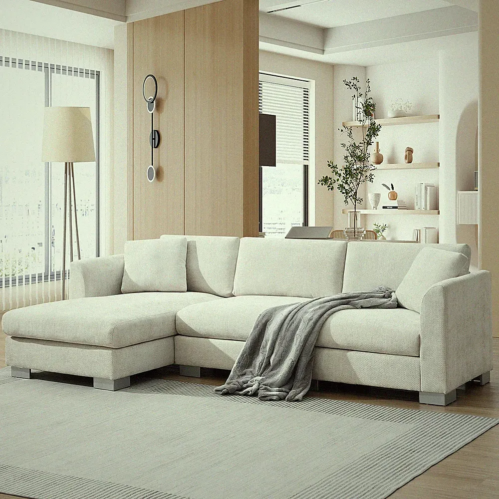 Modern Cloud Sectional Sofa L-Shaped Chenille Couch with Chaise Minsk Gray