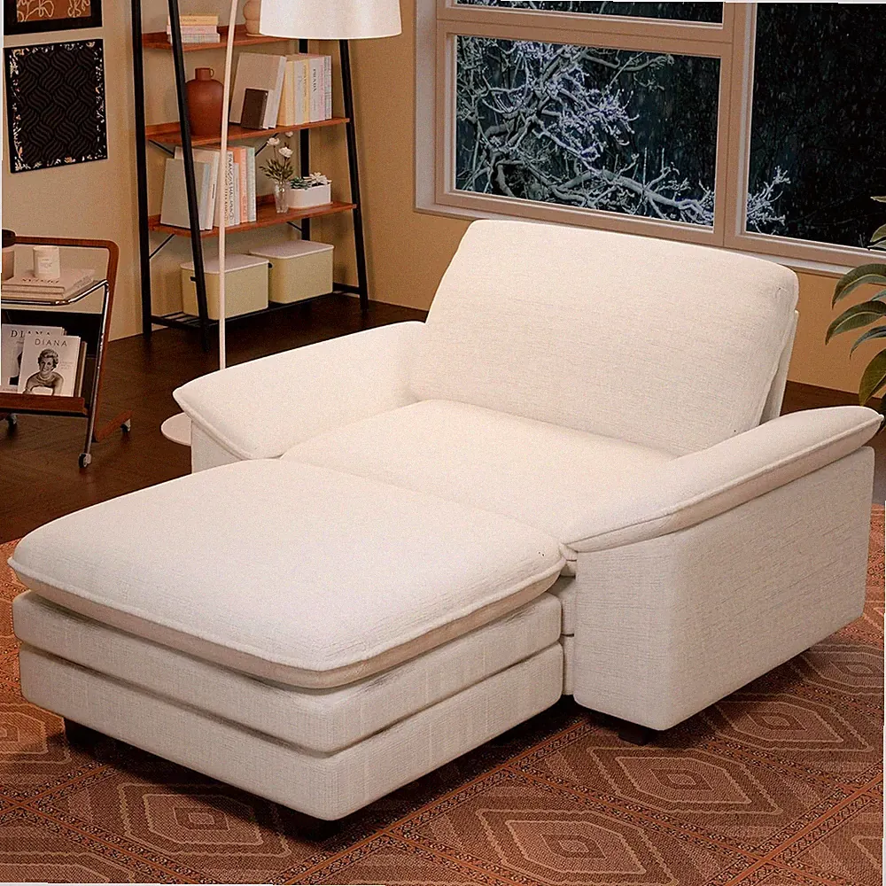 Modern Cloud Sectional Sofa with Ottoman & Padded Armrest - White