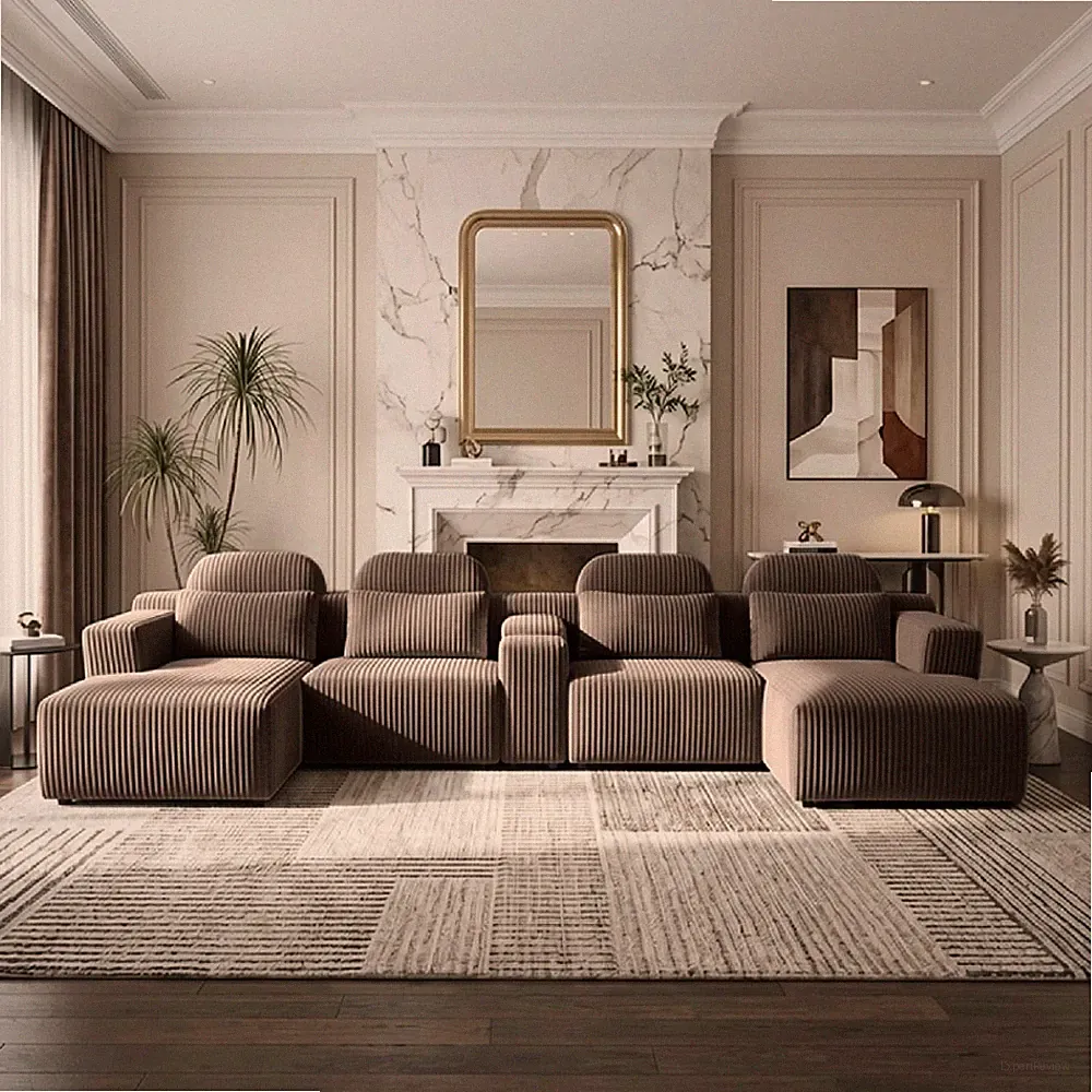 Modern Coffee Velvet L-Shaped Sectional Sofa 4-Piece 145.7" Modular