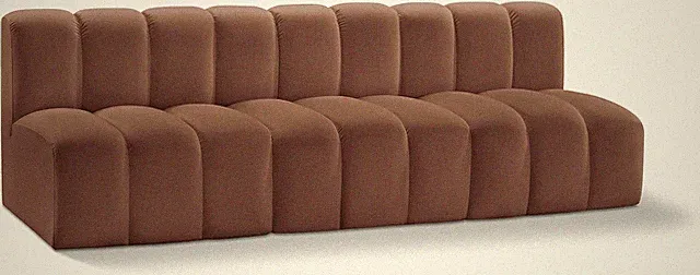 Modern Cognac Vegan Leather Modular Sofa with Deep Channel Tufting