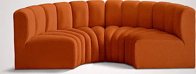 Modern Cognac Velvet Modular Sofa with Deep Channel Tufting, 88"W x 43"D
