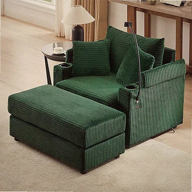 Modern Comfy Sofa Set with Ottoman, Cupholders, USB Ports & Storage