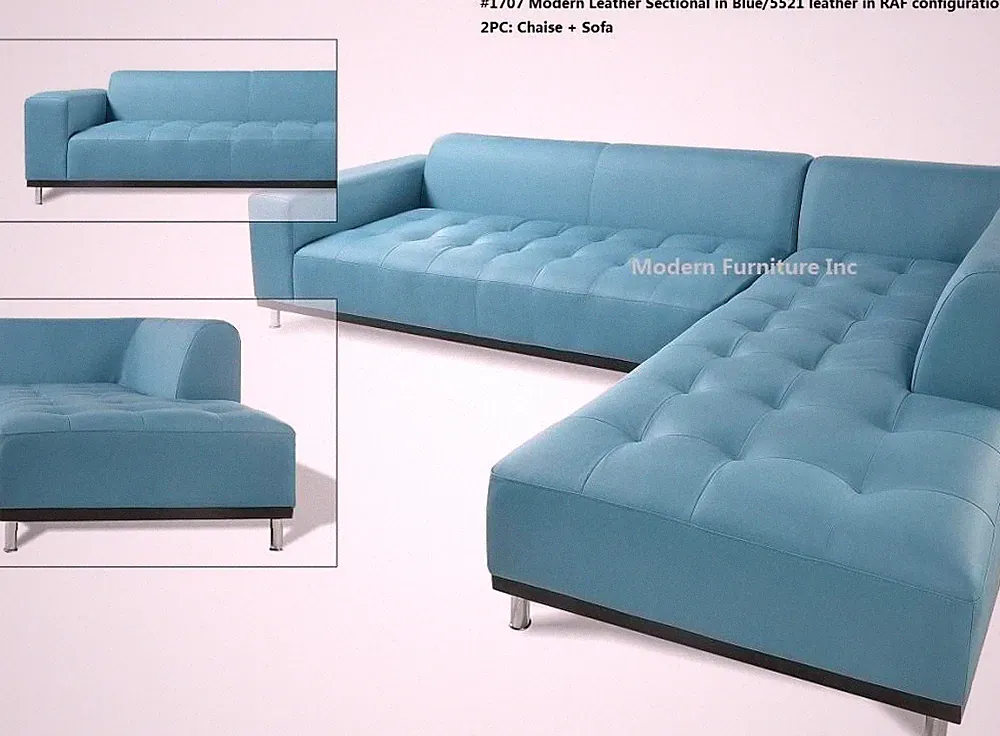 Modern contemporary blue/5521 Leather Sectional chaise+ sofa 2 pieces set #1707