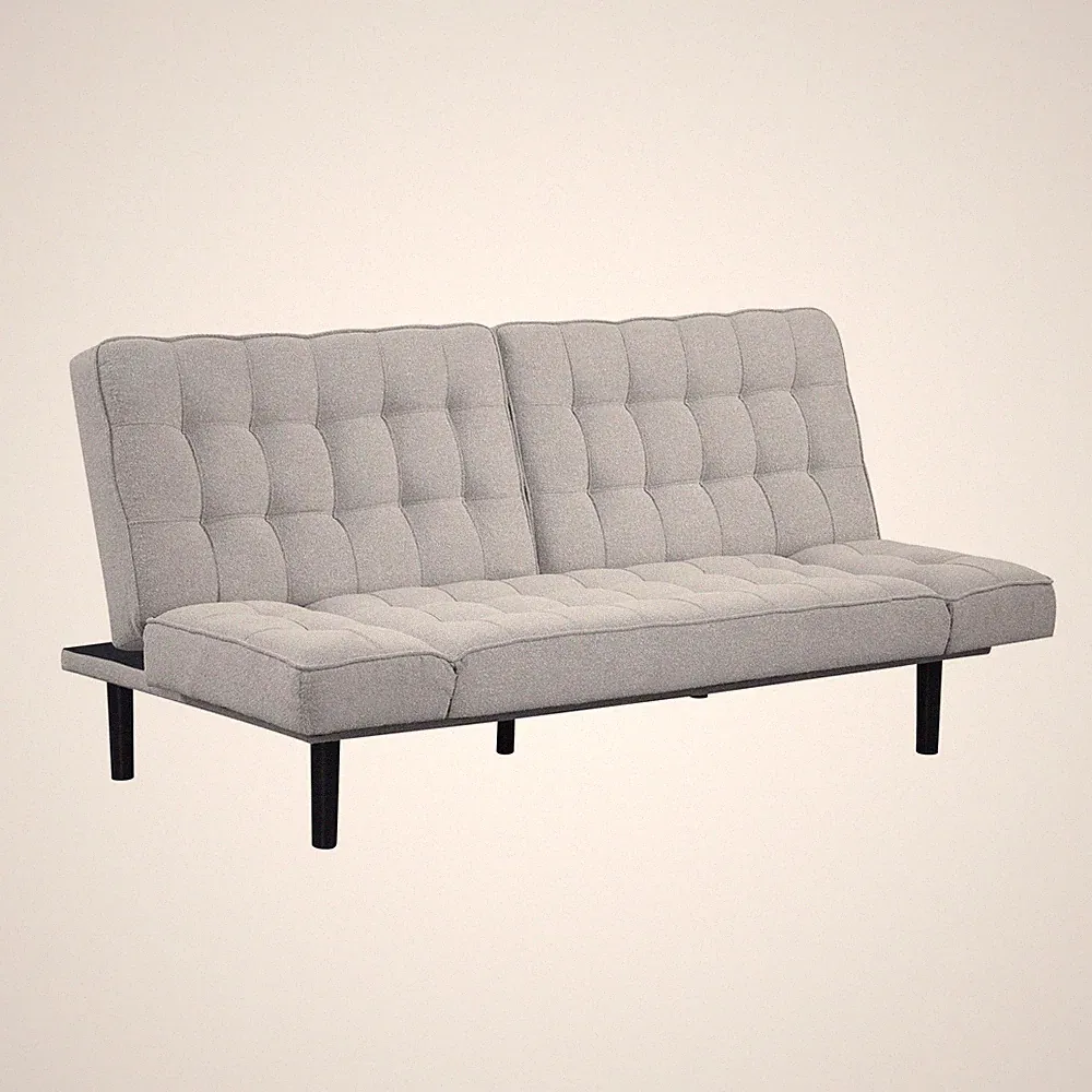 Modern Contemporary Boucle Futon Sofa Bed Gray Convertible Tufted Adjustable Arm