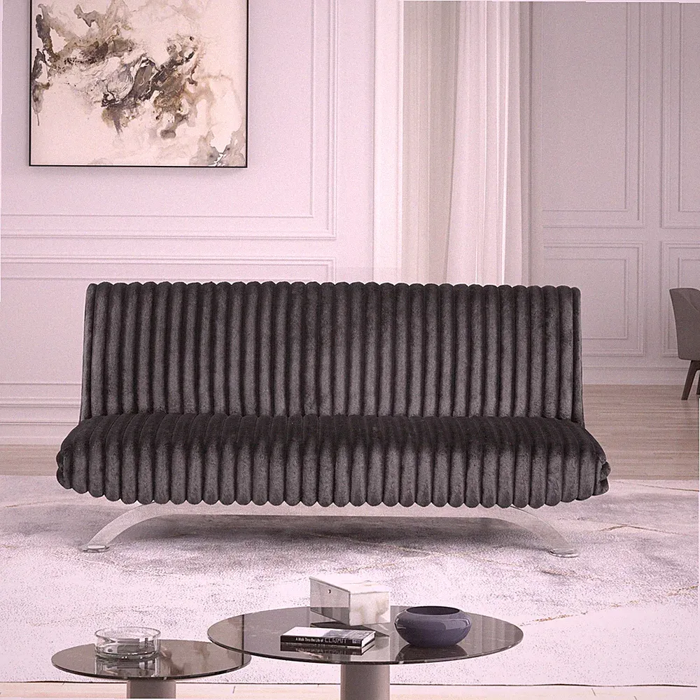 Modern Contemporary Chenille Futon Sofa Bed Charcoal Convertible Reclining