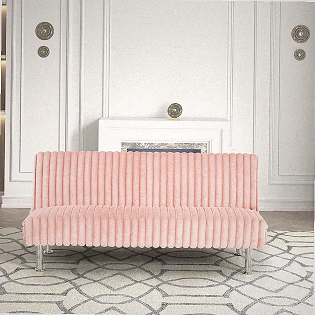 Modern Contemporary Chenille Futon Sofa Bed Pink Convertible Sleeper Couch