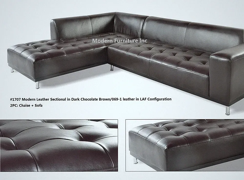 Modern contemporary dark brown Leather Sectional Sofa 4 pieces set #1707