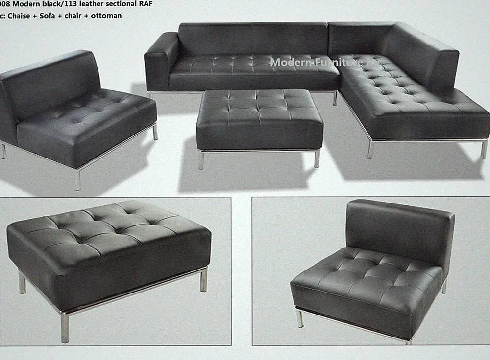 Modern contemporary design black Leather Sectional chaise + sofa 2 PC set #1008