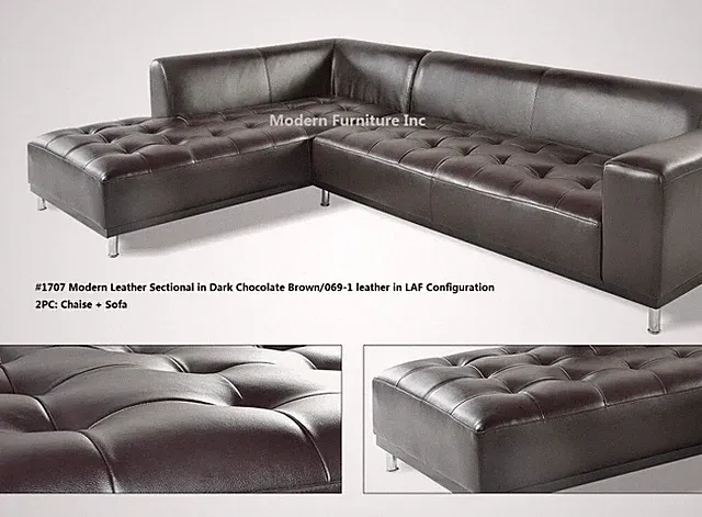 Modern contemporary design dark brown leather sectional 2PC set #1707