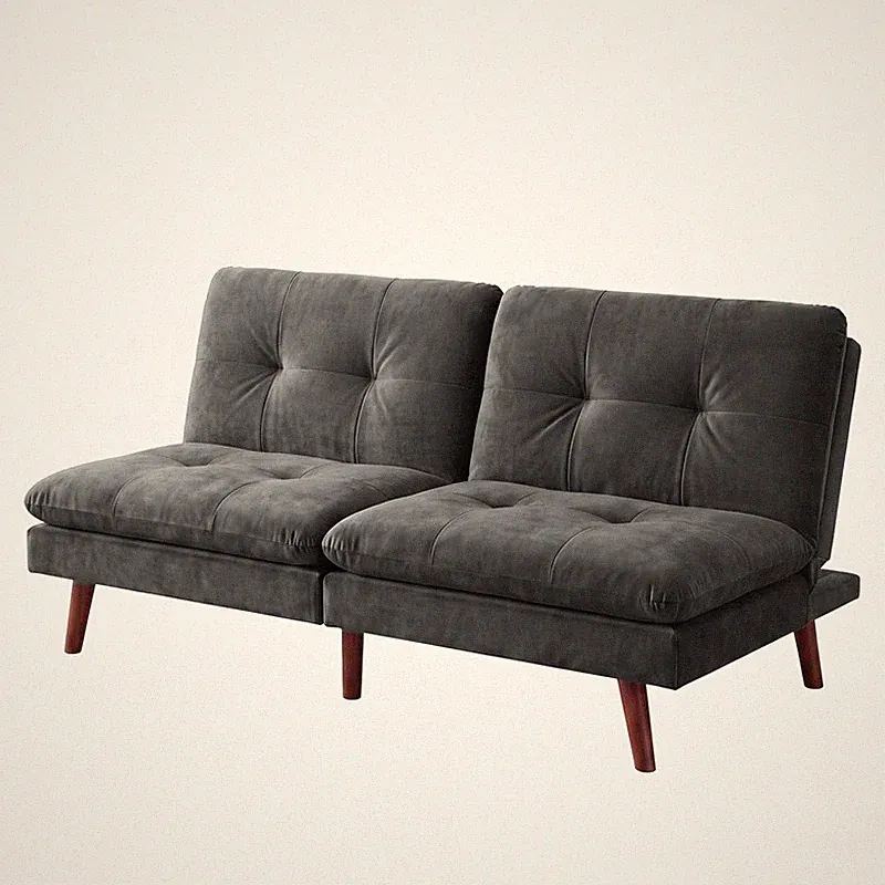 Modern Contemporary Futon Sofa Bed Gray Adjustable Backrest Convertible Couch