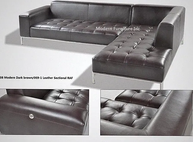 Modern contemporary Leather Sectional in Dark brown chaise + sofa 2 PC set #1008