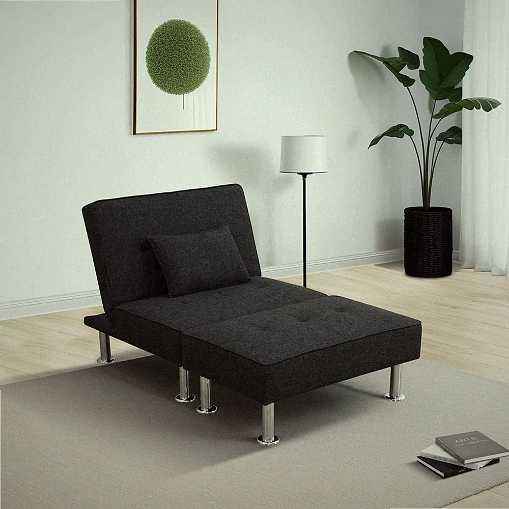 Modern Contemporary Linen Futon Sofa Bed Black Adjustable Backrest Foldable