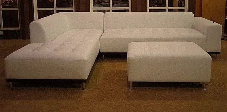 Modern contemporary white leather sectional sofa + chaise 2 pieces set #1707