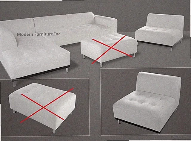 Modern contemporary white Leather Sectional Sofa chaise chair 3 pieces set #1707