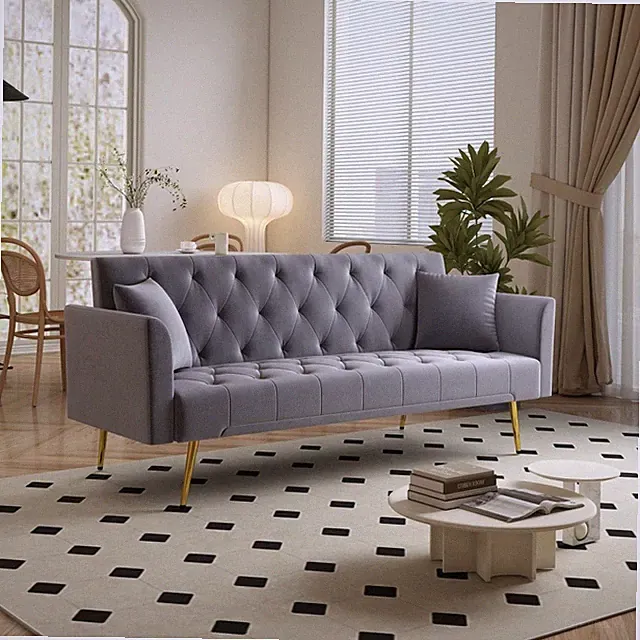 Modern convertible 72 inch foldable sleeper sofa for small living rooms Gray