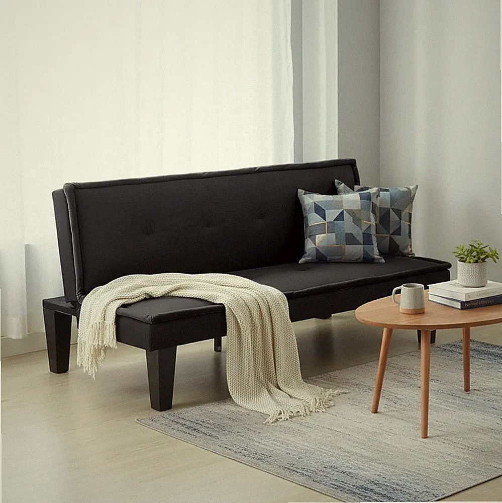 Modern Convertible Futon Sofa Bed Upholstered Couch Pull Out Sleeper Adjustable