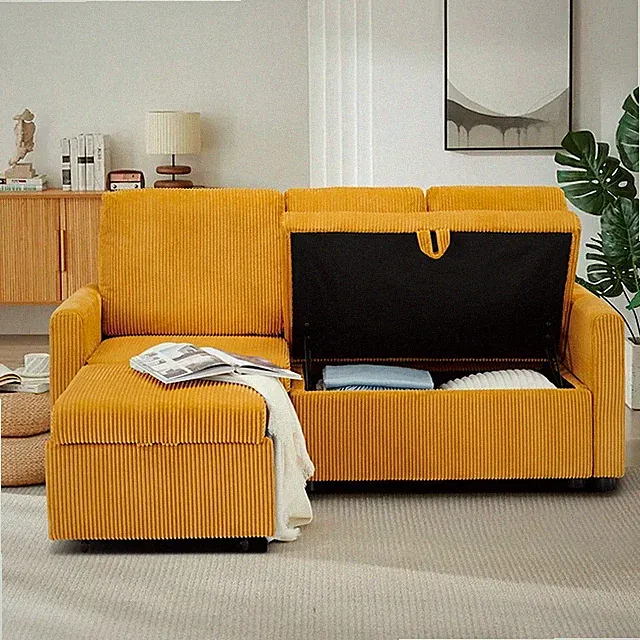Modern Convertible L-Shaped Sectional Sofa Corduroy Upholstered Modular Couch