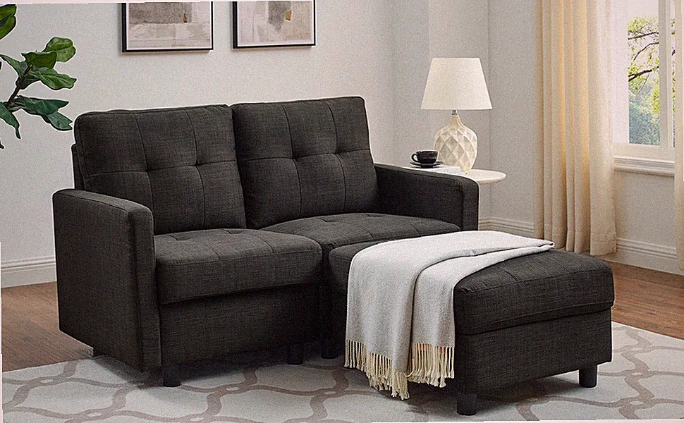 Modern Convertible Sectional L-Shaped Sofa Linen Fabric Reversible Chaise Chair