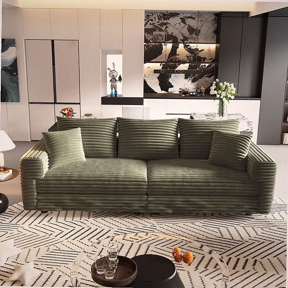 Modern Convertible Sectional Sofa Corduroy Modular Couch Lounge With Pillows