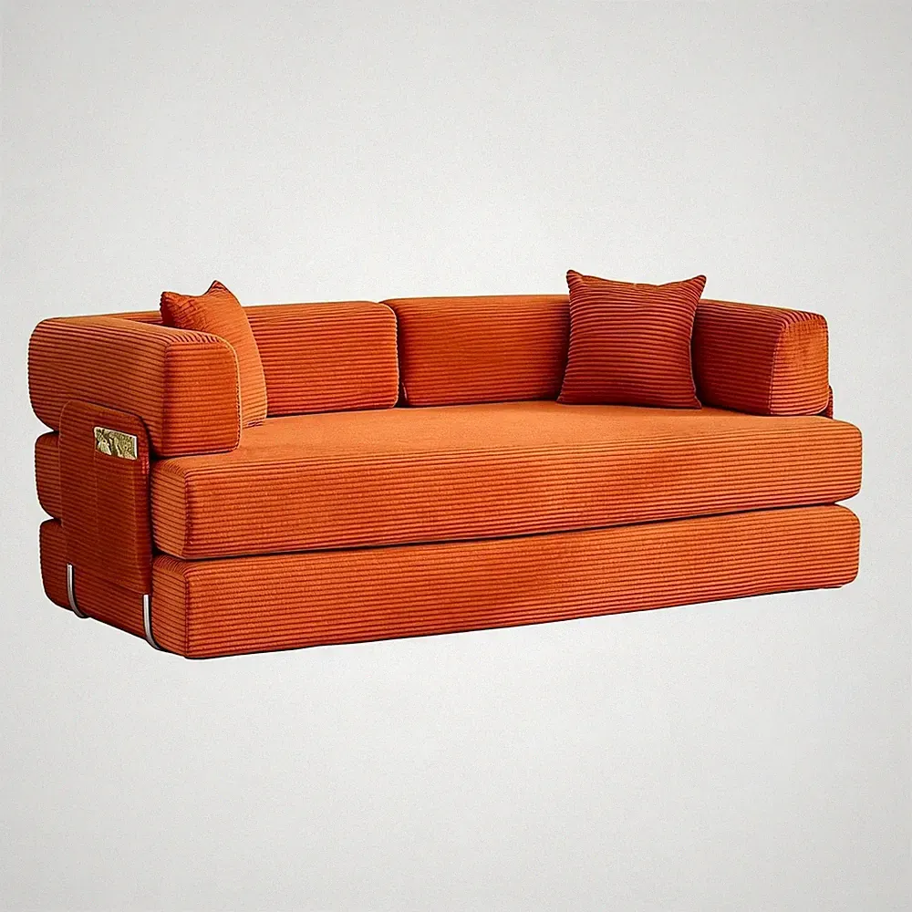 🔥 Modern Convertible Sofa Bed, Corduroy Floor Sofa with Steel Frame, 5 Modes Fo