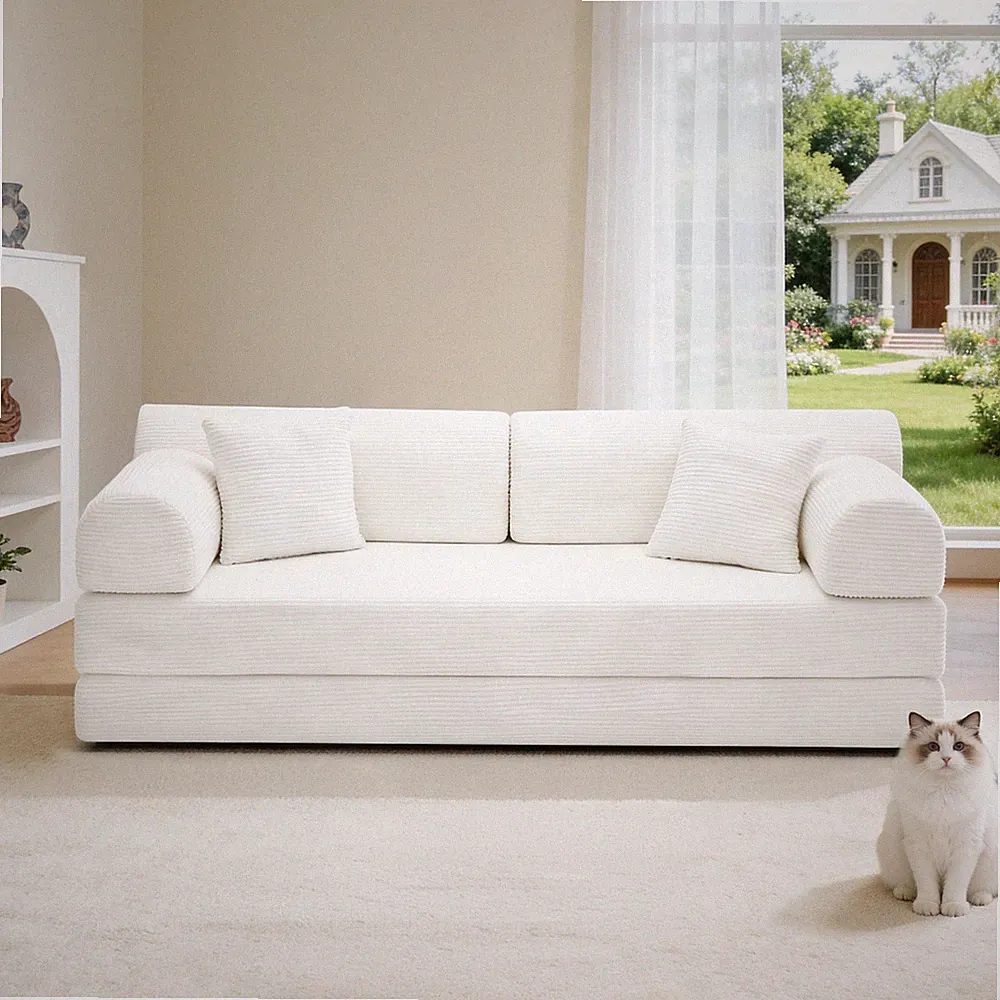Modern Convertible Sofa Bed Folding Sleeper Couch Chaise Lounge For Small Space