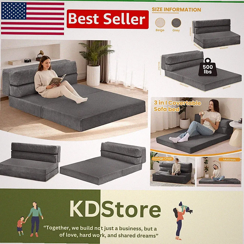 Modern Convertible Sofa Bed Twin Mattress with High-Density Foam Comfort