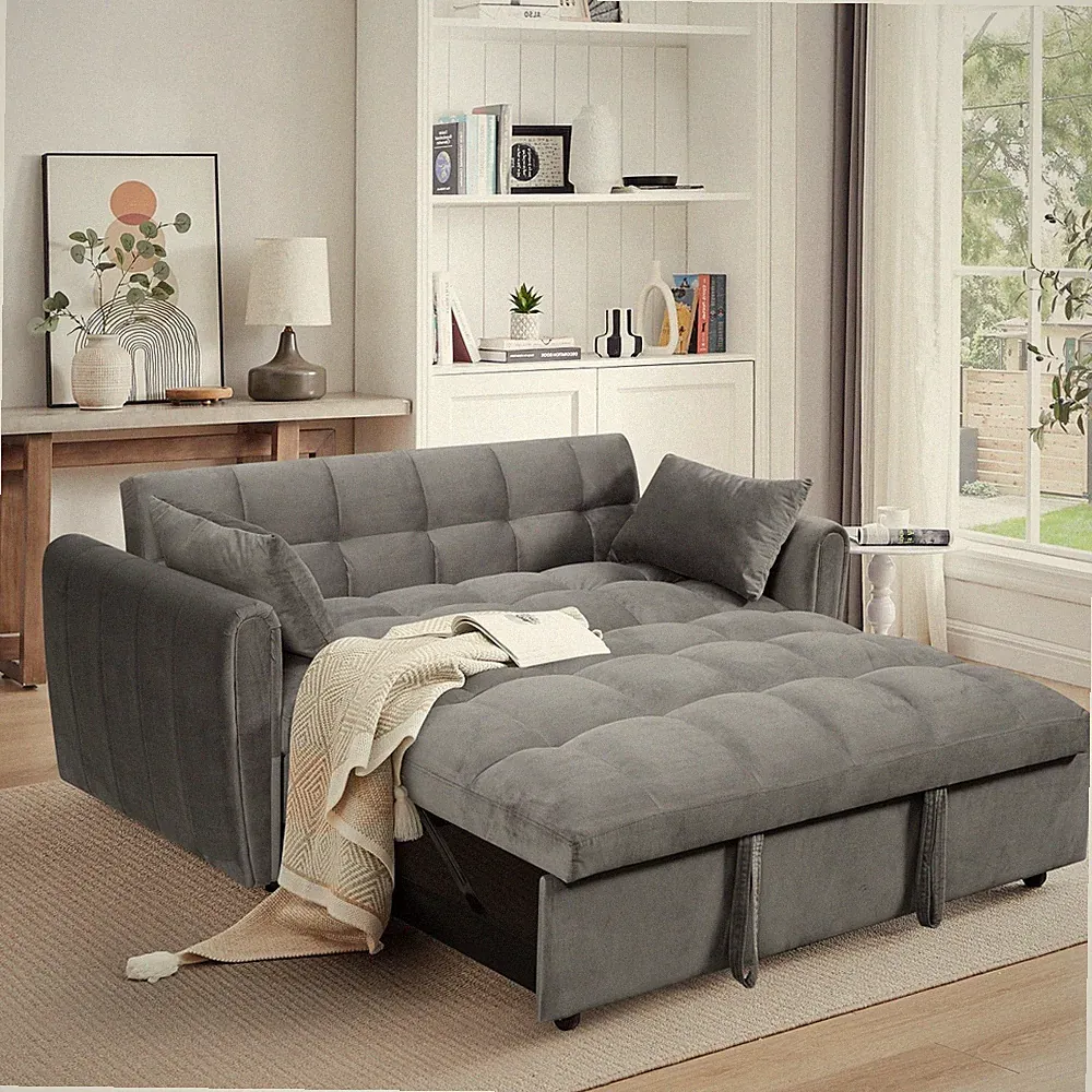 Modern Convertible Velvet Loveseat Sofa Bed with Adjustable Back for Living Room