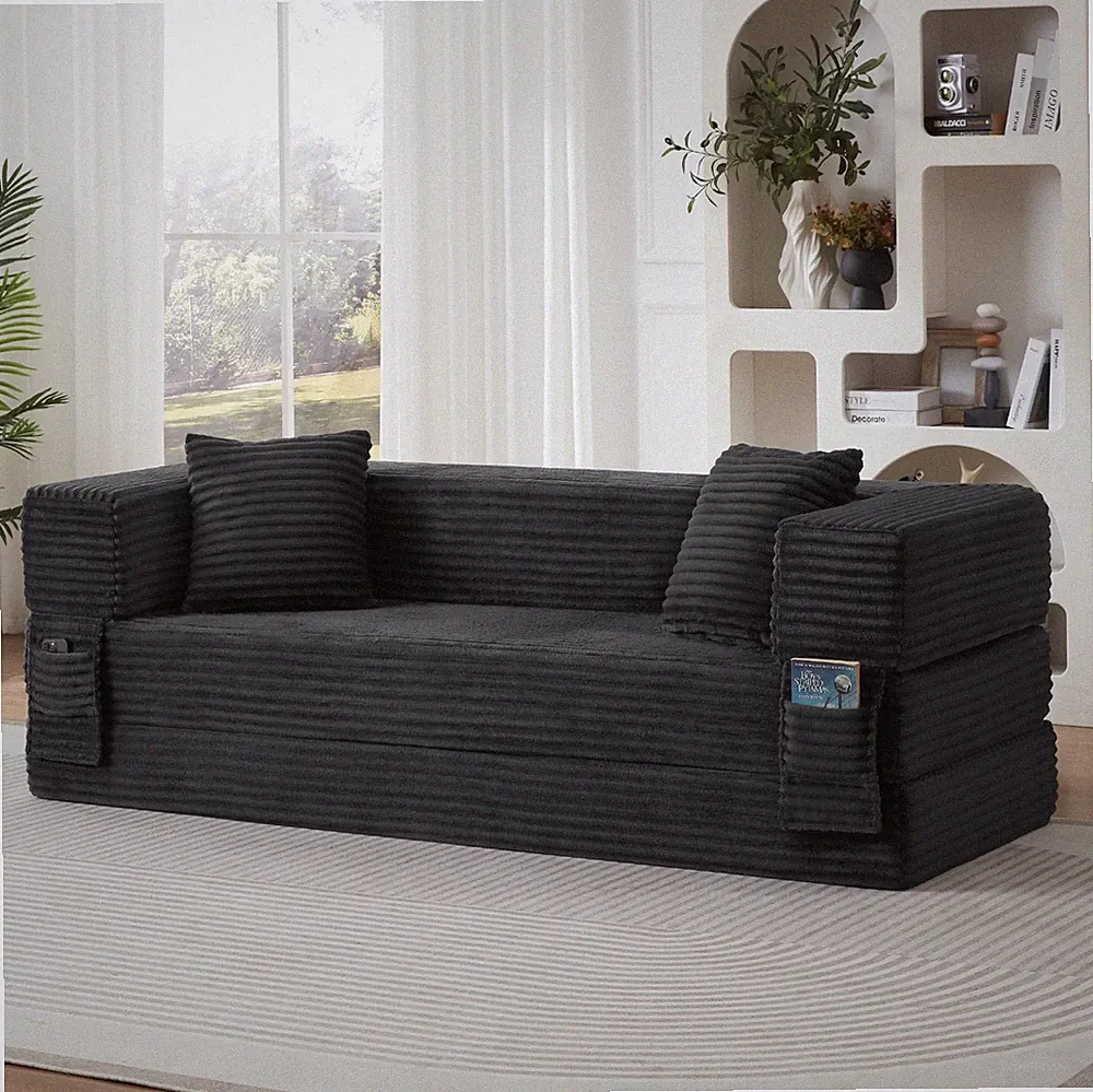 Modern Cord Sofa Bed Convertible Sofa Loveseat Two-tier Design for Apartments