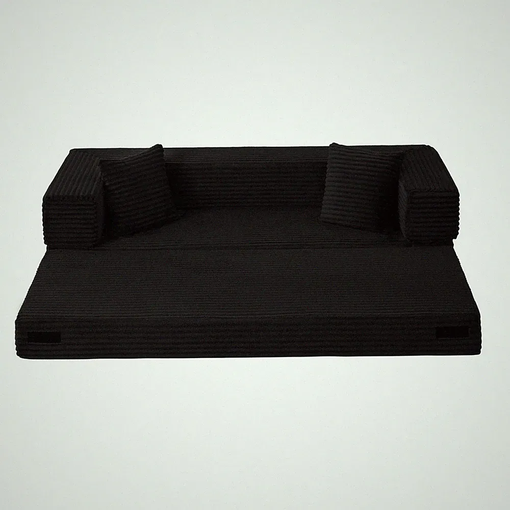 Modern Cord Sofa with Convertible Bed, Classic Square Design, High-Density