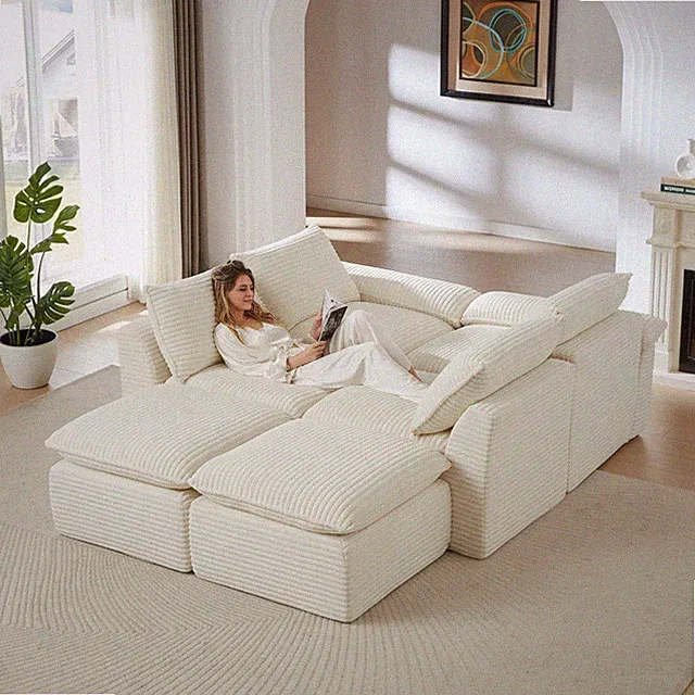 Modern corduroy cloud sofa,can be freely combined and has a comfortable sittin