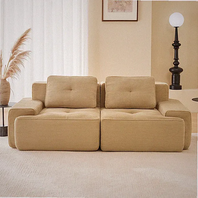 Modern Corduroy L-Shaped Sofa 2-Seat Deep Seat Living Room Couch Red
