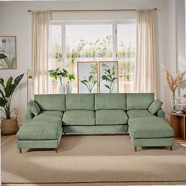 Modern corduroy modular section sofa, U-shaped convertible L-shaped sofa set w