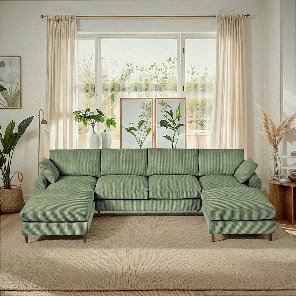 Modern corduroy modular section sofa, U-shaped convertible L-shaped sofa set wi