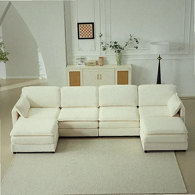 Modern Corduroy Upholstered Sofa Modualr Couch With Convertible Ottoman Pillow