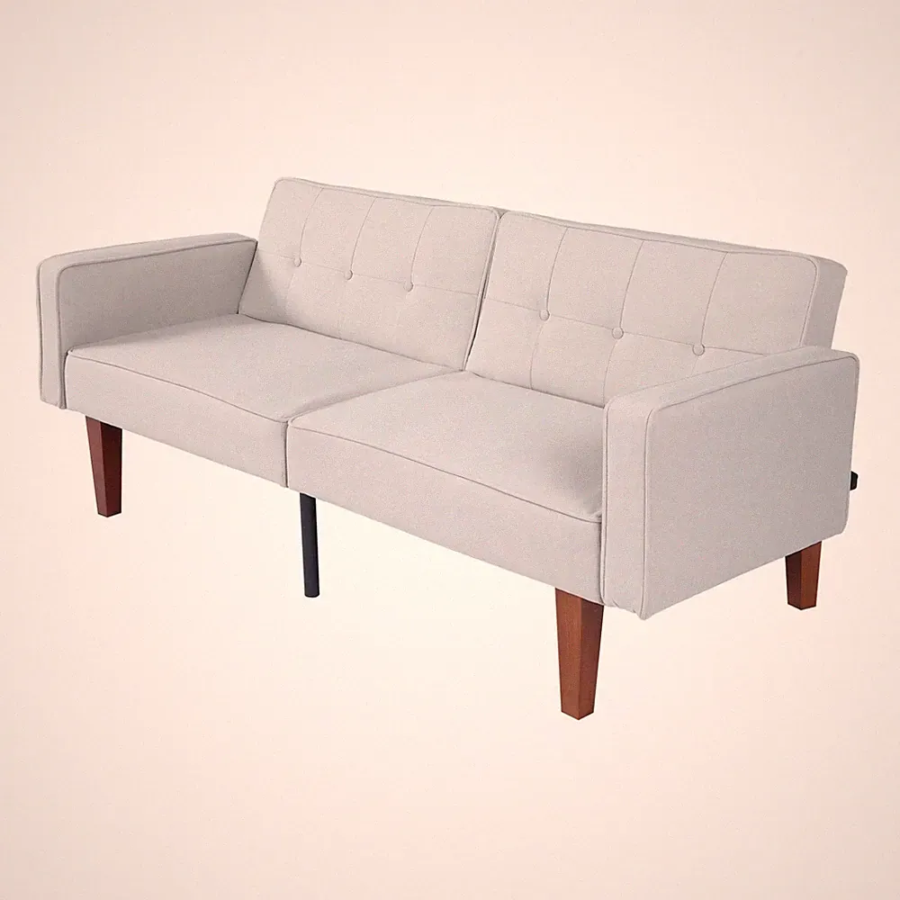 Modern Cotton Fabric Futon Sofa with Tufted Backrest & Adjustable Reclining