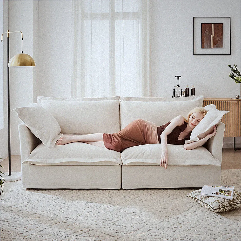 Modern Cream Chenille 2-Seater Sofa Slipcover for Apartment Small Space