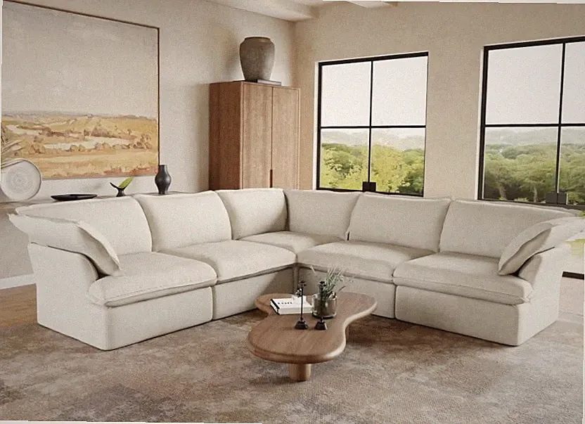 Modern Cream Modular Sectional Sofa — Oversized Cloud-Style Couch