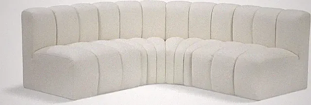 Modern Cream Vegan Leather Modular Sofa with Deep Channel Tufting, 103" W