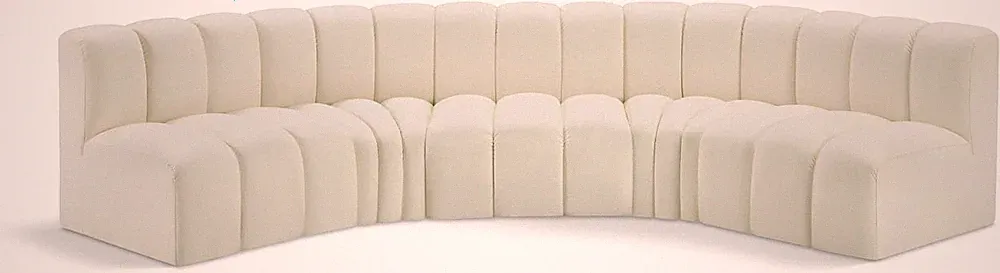 Modern Cream Vegan Leather Modular Sofa with Deep Channel Tufting, 133" W