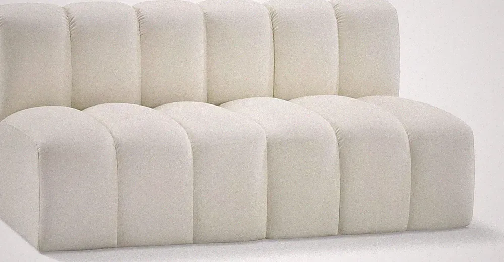 Modern Cream Vegan Leather Modular Sofa with Deep Channel Tufting, 60" W