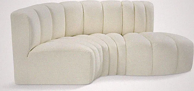 Modern Cream Vegan Leather Modular Sofa with Deep Channel Tufting, 70" W