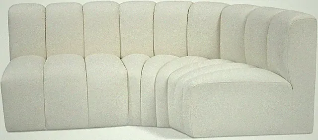 Modern Cream Vegan Leather Modular Sofa with Deep Channel Tufting, 84" W