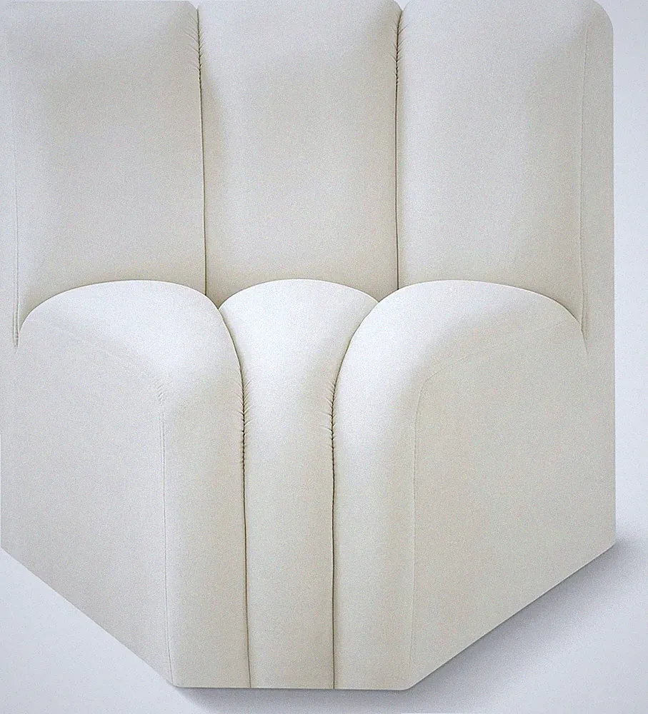 Modern Cream Velvet Curved Corner Sofa with Channel Tufting, Modular Design