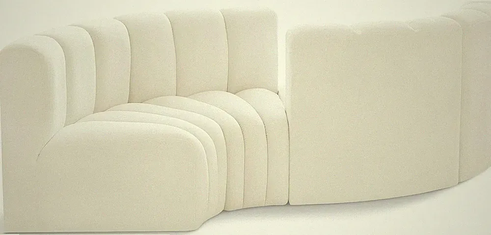 Modern Cream Velvet Modular Sofa with Deep Channel Tufting - 102" W