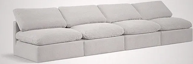 Modern Cream Velvet Modular Sofa with Down Feather Cushions - 140" W
